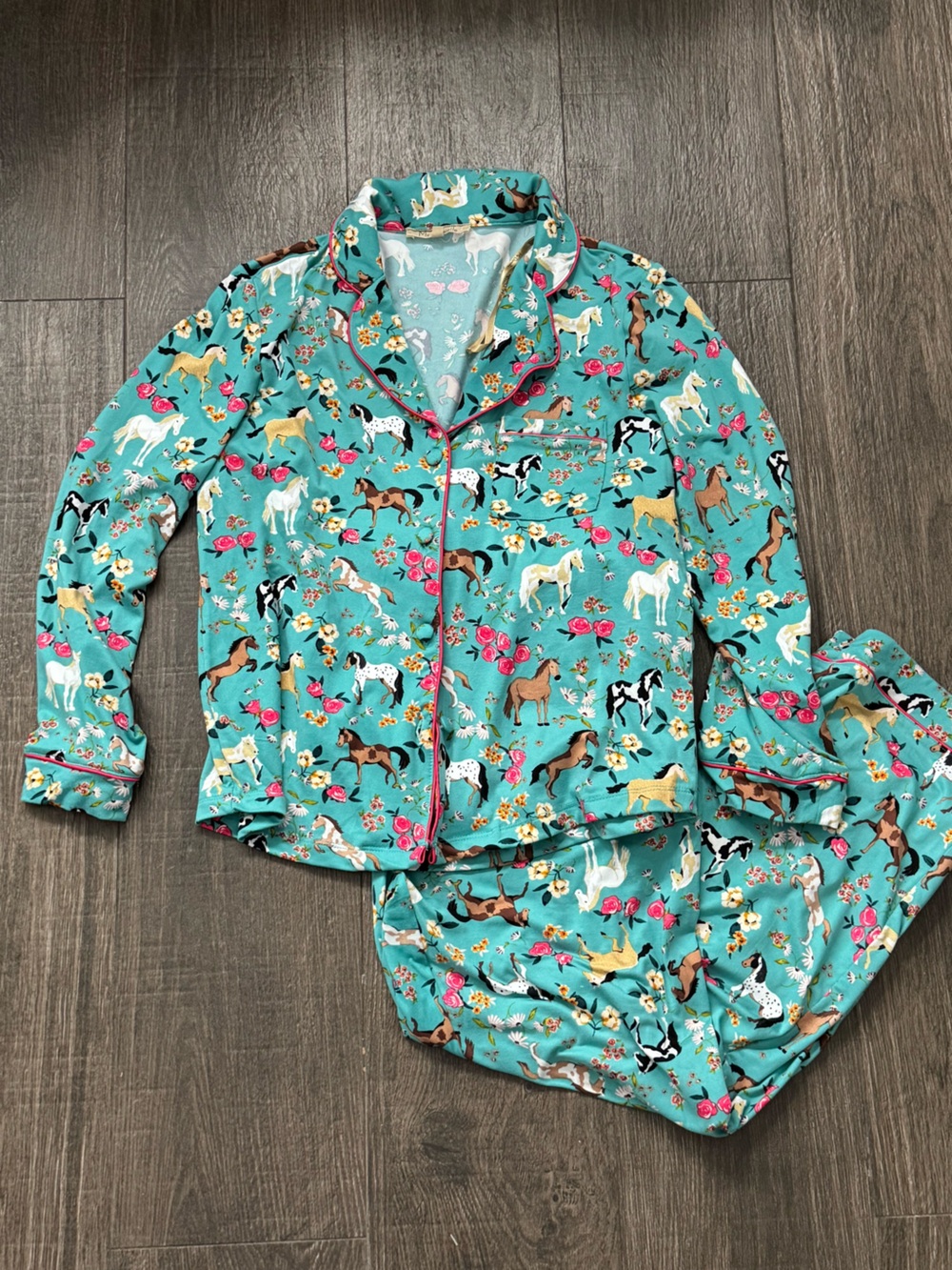 Teal Horse Print Pajama Set